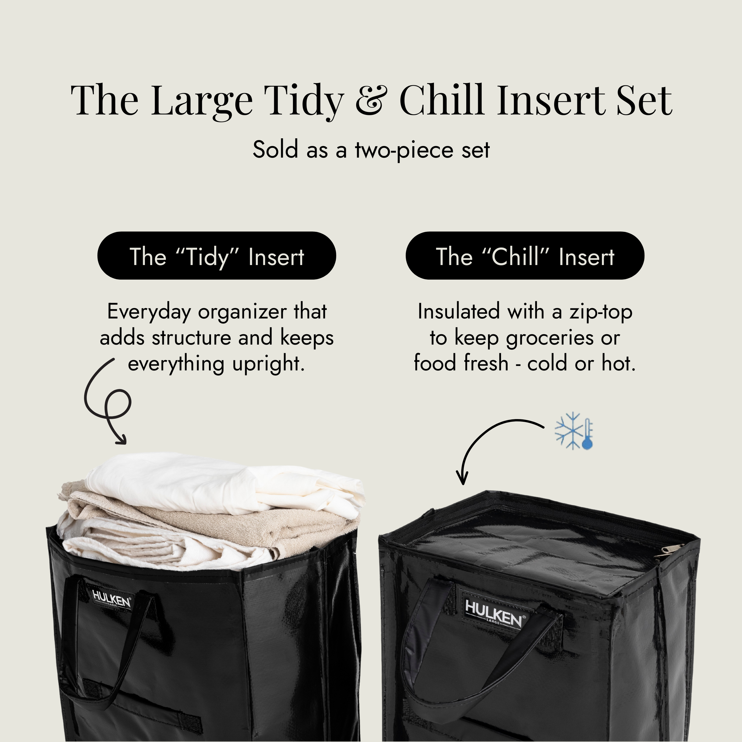 Tidy & Chill Inserts Black | Foldable & Insulated - Hulken®