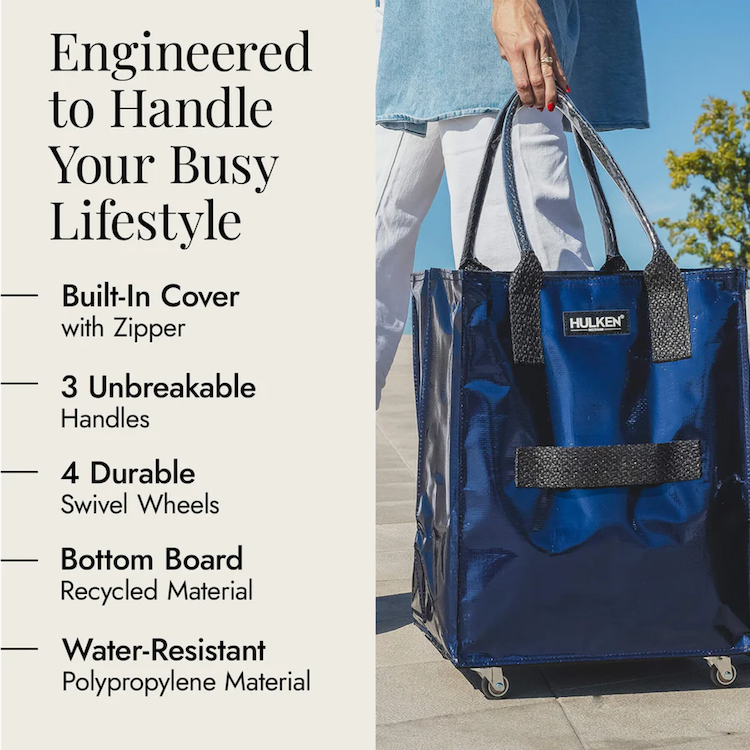 Midnight Blue Tote Bag | Foldable Bag on Wheels – HULKEN® Midnight Blue Tote Bag | Foldable Bag on Wheels – HULKEN®