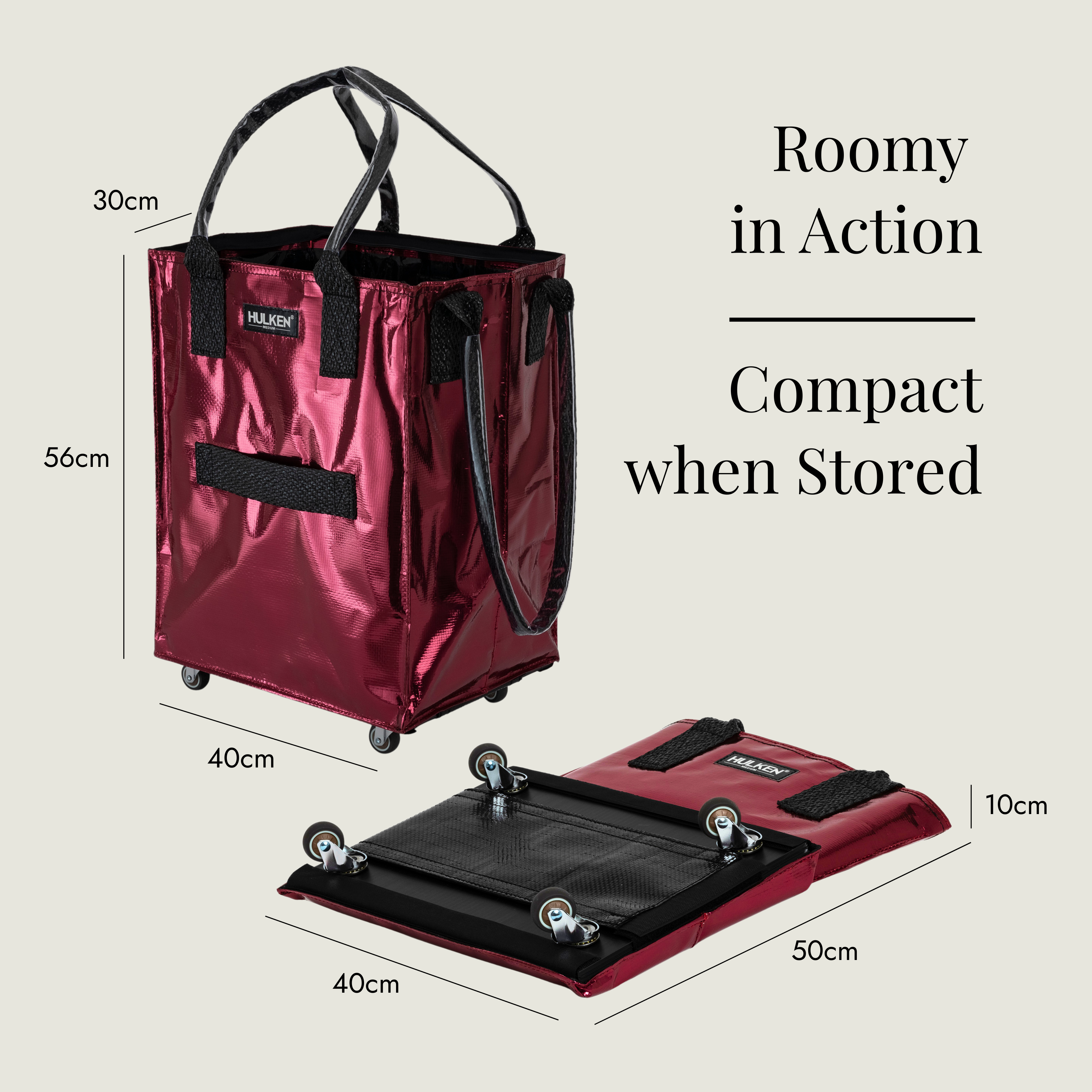 Cosmic Red Tote Bag | Foldable Bag on Wheels – HULKEN®
