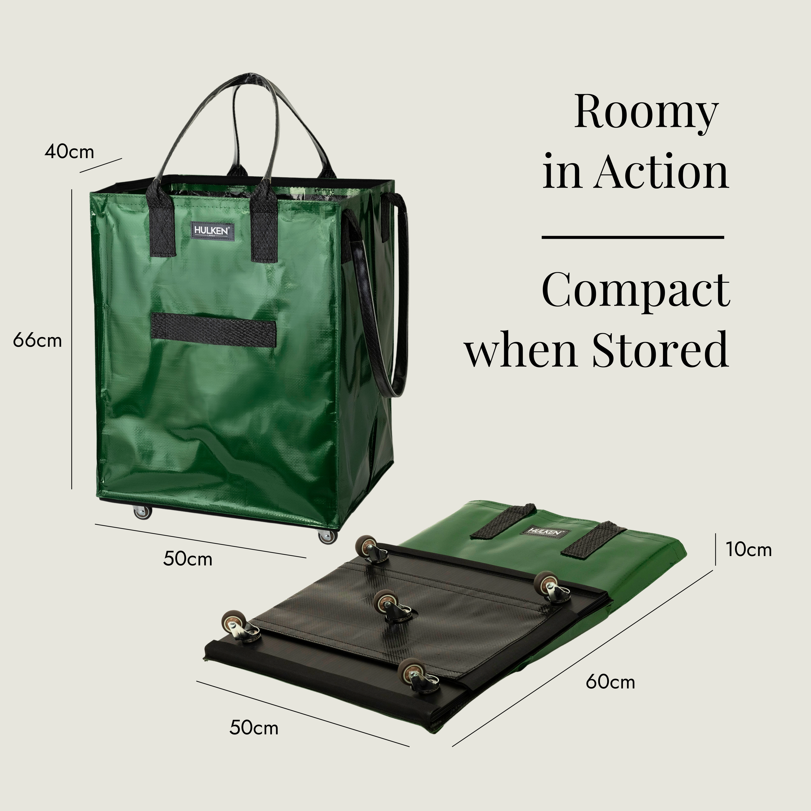 Durable Green Tote Bag | Rolling Bag on Wheels – HULKEN® Durable Green Tote Bag | Rolling Bag on Wheels – HULKEN®