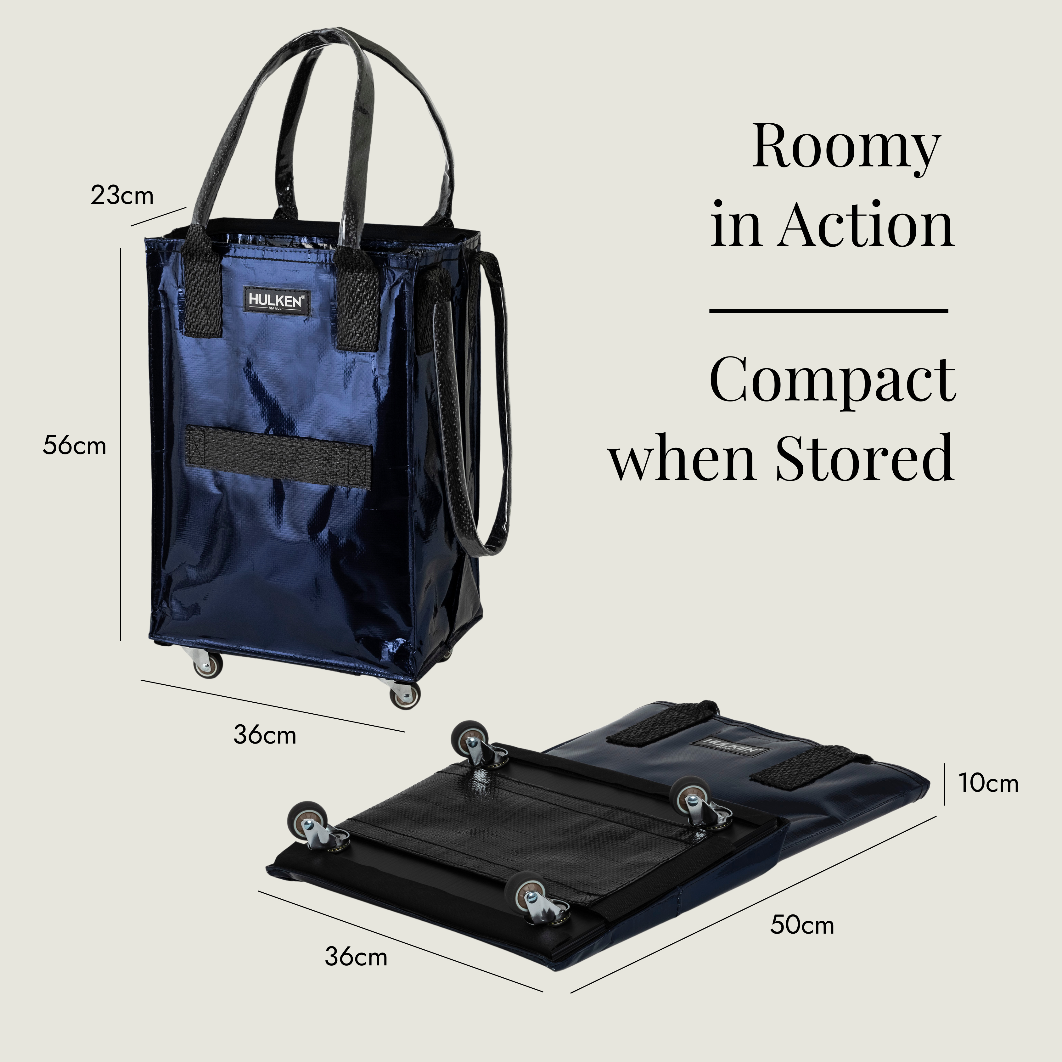 Midnight Blue Tote Bag | Foldable Bag on Wheels – HULKEN®