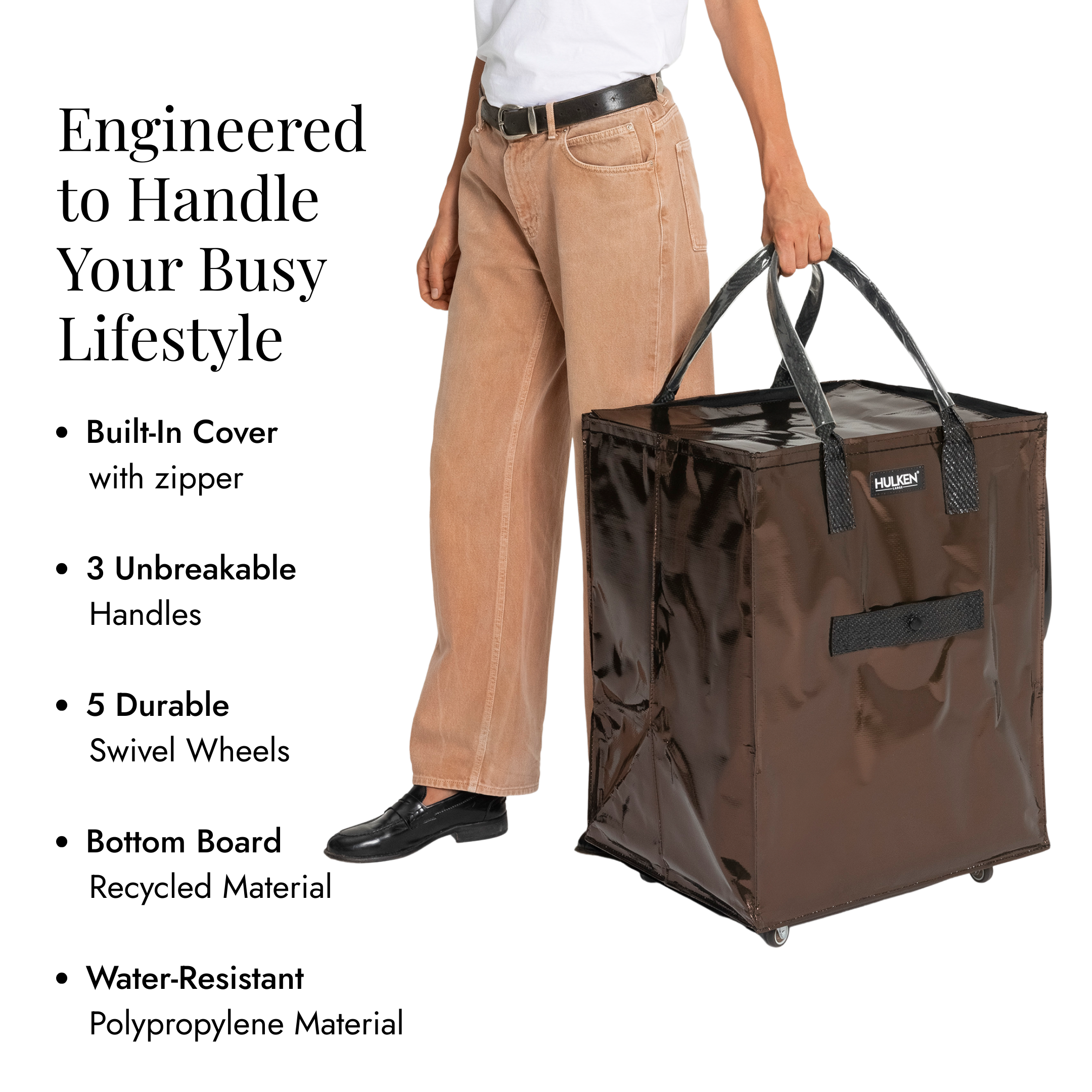 HULKEN バッグ　キャリーバッグ　チョコレートブラウン新品未使用未開封 Chocolate Brown Tote Bag | Foldable Bag on Wheels – HULKEN®